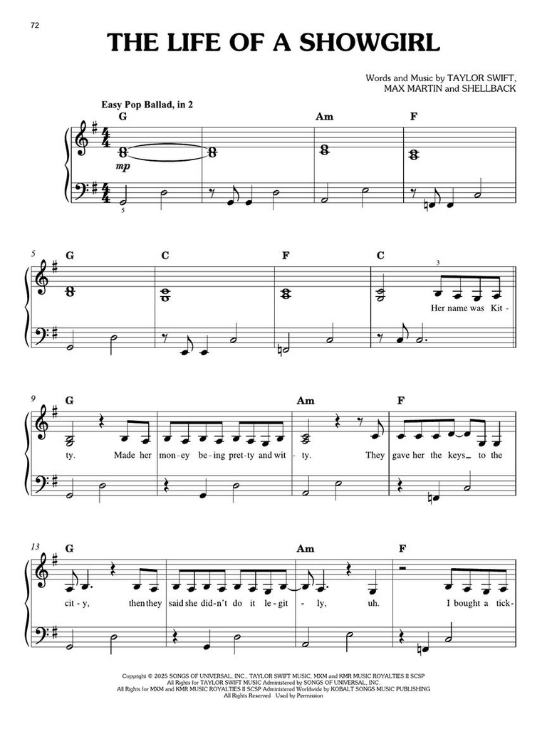 The Life Of A Showgirl - Easy Piano Edition