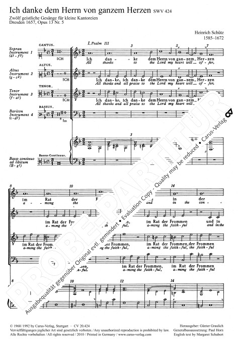 Ich danke dem Herrn von ganzem Herzen, SWV 424