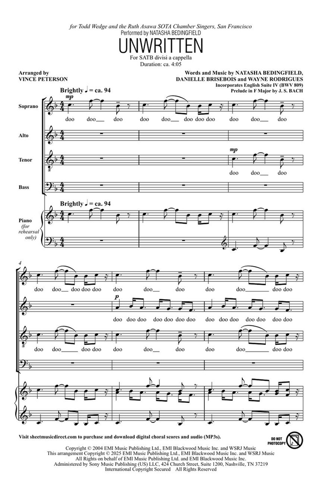 Unwritten (incorporates “Prelude in F Major”- English Suite IV BWV 809 by J.S. Bach)