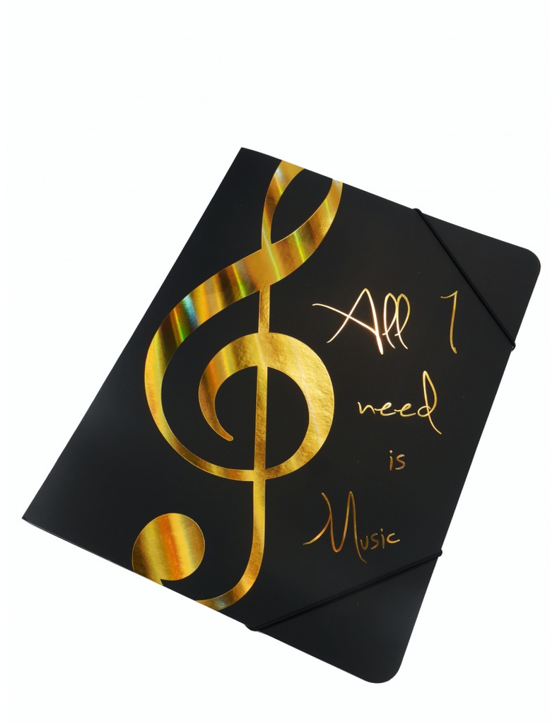 Gummizugmappe "All I need is Music" Gold