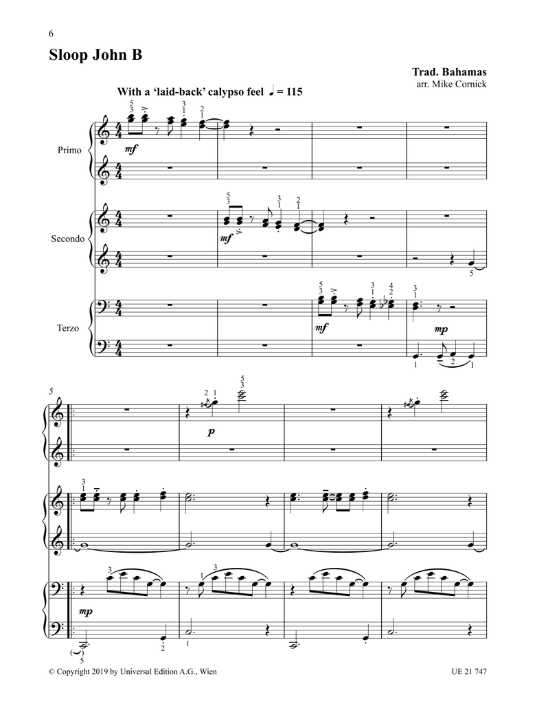 4 more Afro-Caribbean Pieces for 6 Hands at 1 Piano