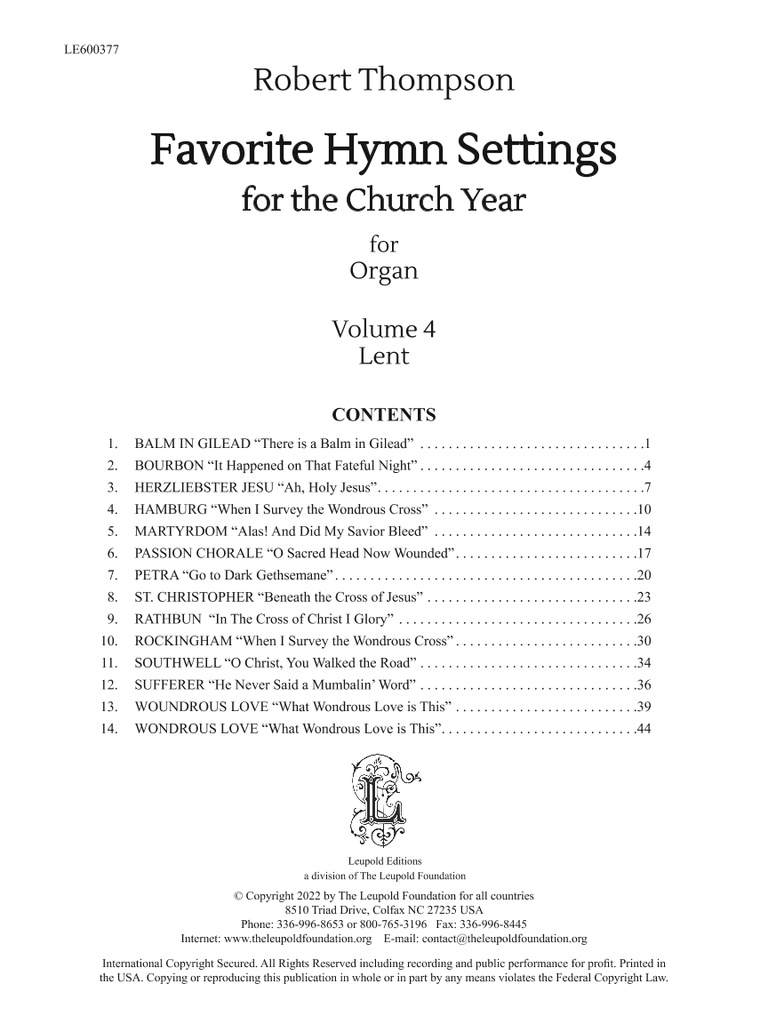 Favorite Hymn Settings for the Church Year Vol. 4: Lent