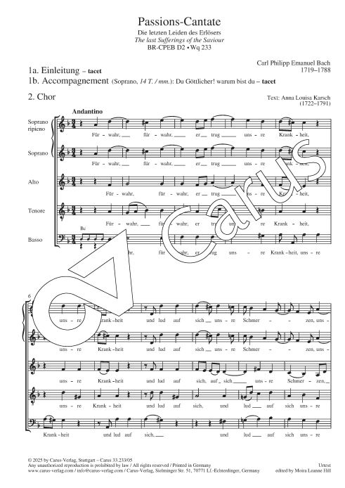 Passions-Cantate - Die letzten Leiden des Erlösers Wq 233/BR-CPEB D 2