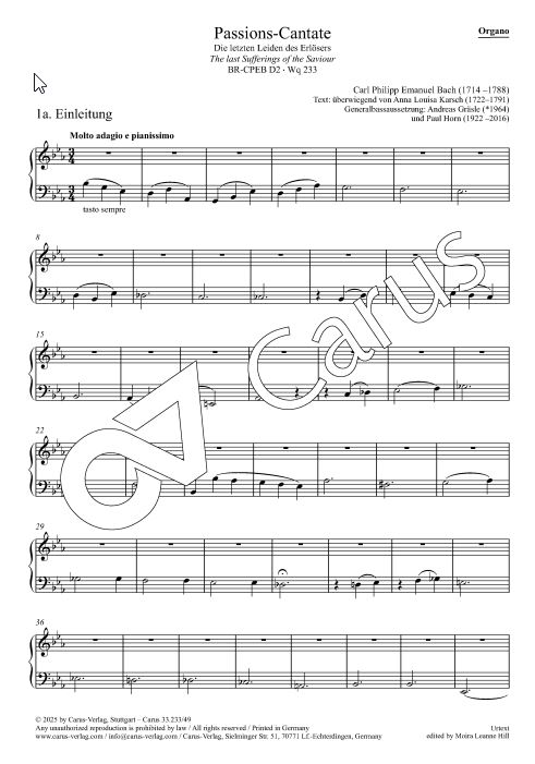 Passions-Cantate - Die letzten Leiden des Erlösers Wq 233/BR-CPEB D 2