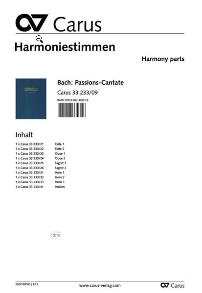 Passions-Cantate - Die letzten Leiden des Erlösers Wq 233/BR-CPEB D 2