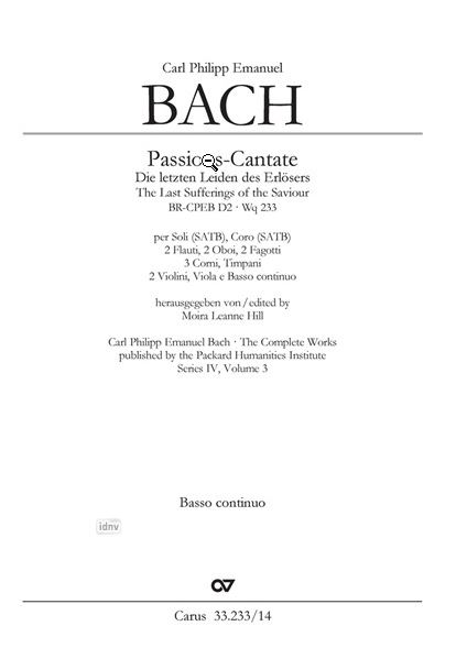 Passions-Cantate - Die letzten Leiden des Erlösers Wq 233/BR-CPEB D 2