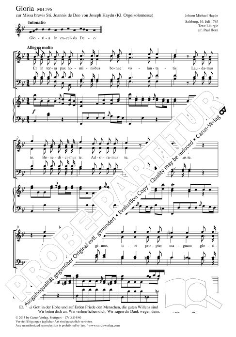 Gloria MH 596, zur Missa brevis Sti. Joannis de Deo von Joseph Haydn (Kleine Orgelsolomesse)