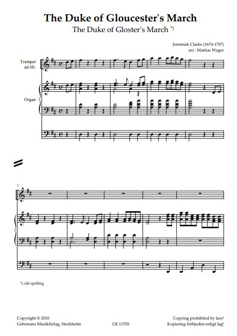 The Duke of Gloucester's March (D-Dur)
