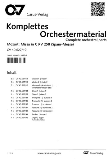 [326014] Missa brevis in C, KV 258 (Piccolominimesse oder Spaurmesse)
