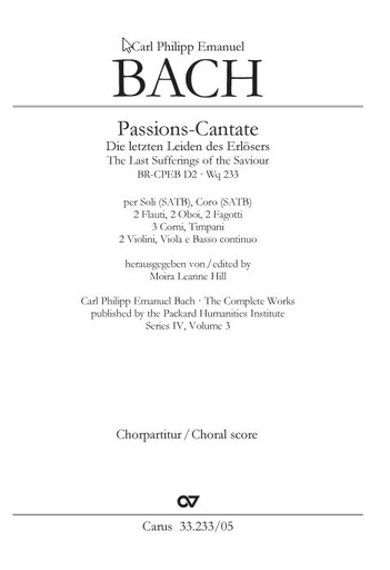 [509548] Passions-Cantate - Die letzten Leiden des Erlösers Wq 233/BR-CPEB D 2