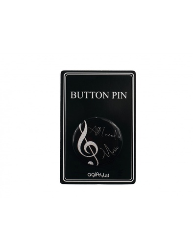 [512144] Ansteckbutton "All I need is Music" silber/glitter